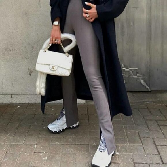 ZARA HIGH WAIST RIBBED FLARED LEGGINGS - Picture 1 of 8